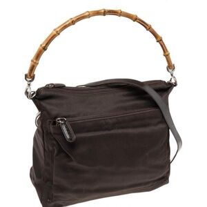 Vintage Gucci Bamboo Top Handle Hobo Bag - Brown Nylon - Mint Condition